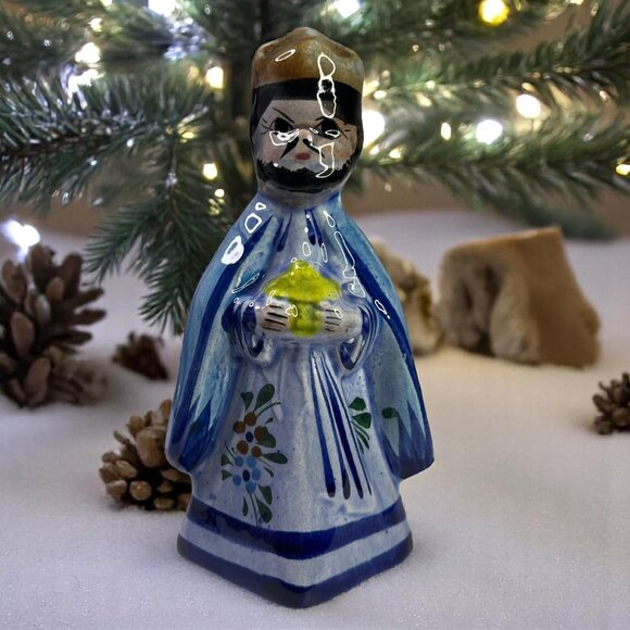 Tonala Mexican Folk Art Pottery Wiseman Figurine Stoneware Christmas Nativity - Picture 1 of 9